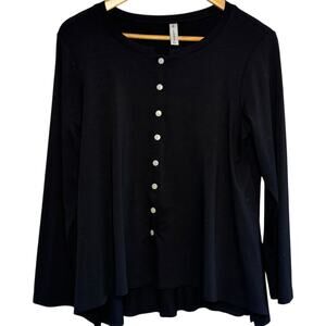 F.H. Clothing Made in USA Lagen Look Black Size Small Button Up Rayon Cardigan